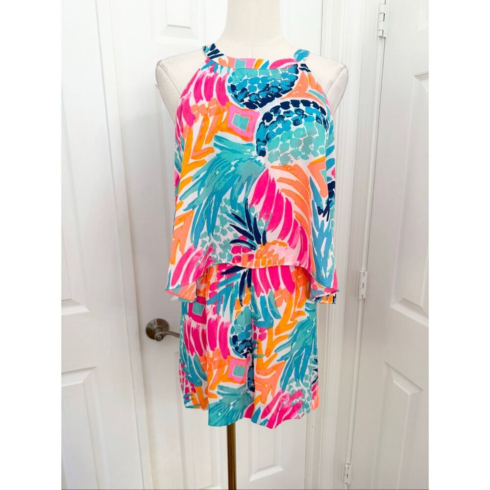 Lilly Pulitzer Halter Multicolor Goombay Smashed Print‎ Edona Romper Size 2 NWT
